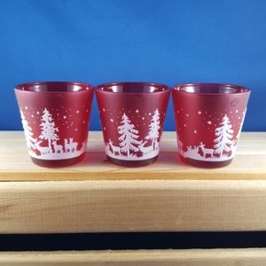Votive Candleholders (3) winter country scene